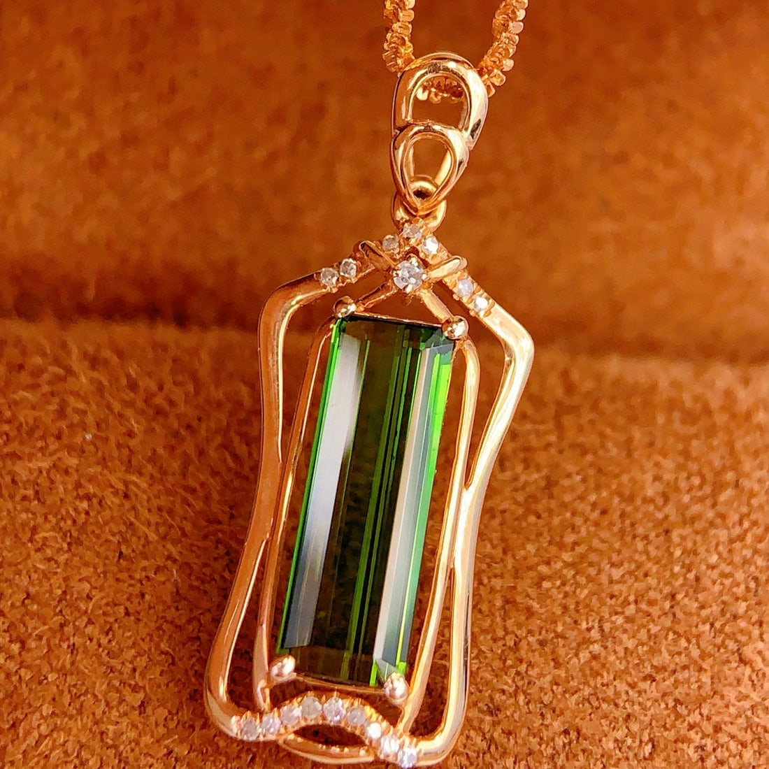 14k Gold 1.8 Ct Natural Tourmaline & Diamond Pendant( Without Chain ) - 5