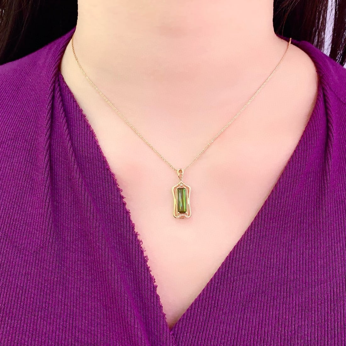 14k Gold 1.8 Ct Natural Tourmaline & Diamond Pendant( Without Chain ) - 6