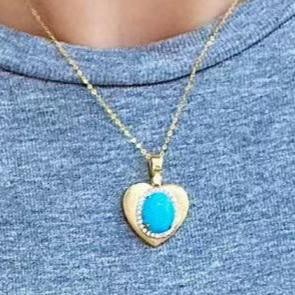 14k Gold 2.70 Ctw Natural Blue Turquoise & Diamond Pendant( Without Chain ) - 4
