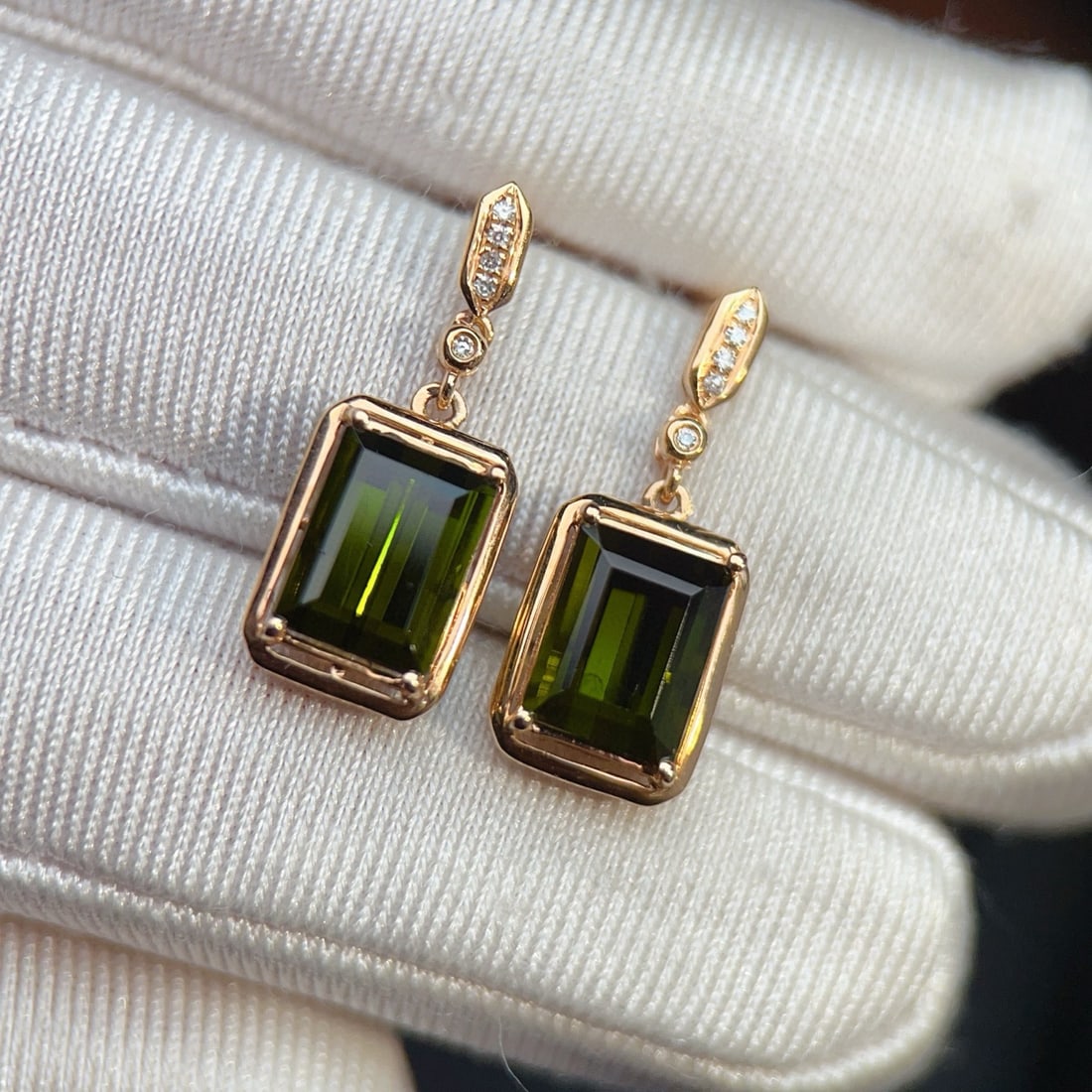 14k Gold 3.75 Ct Natural Tourmaline & Diamond Earrings - 2
