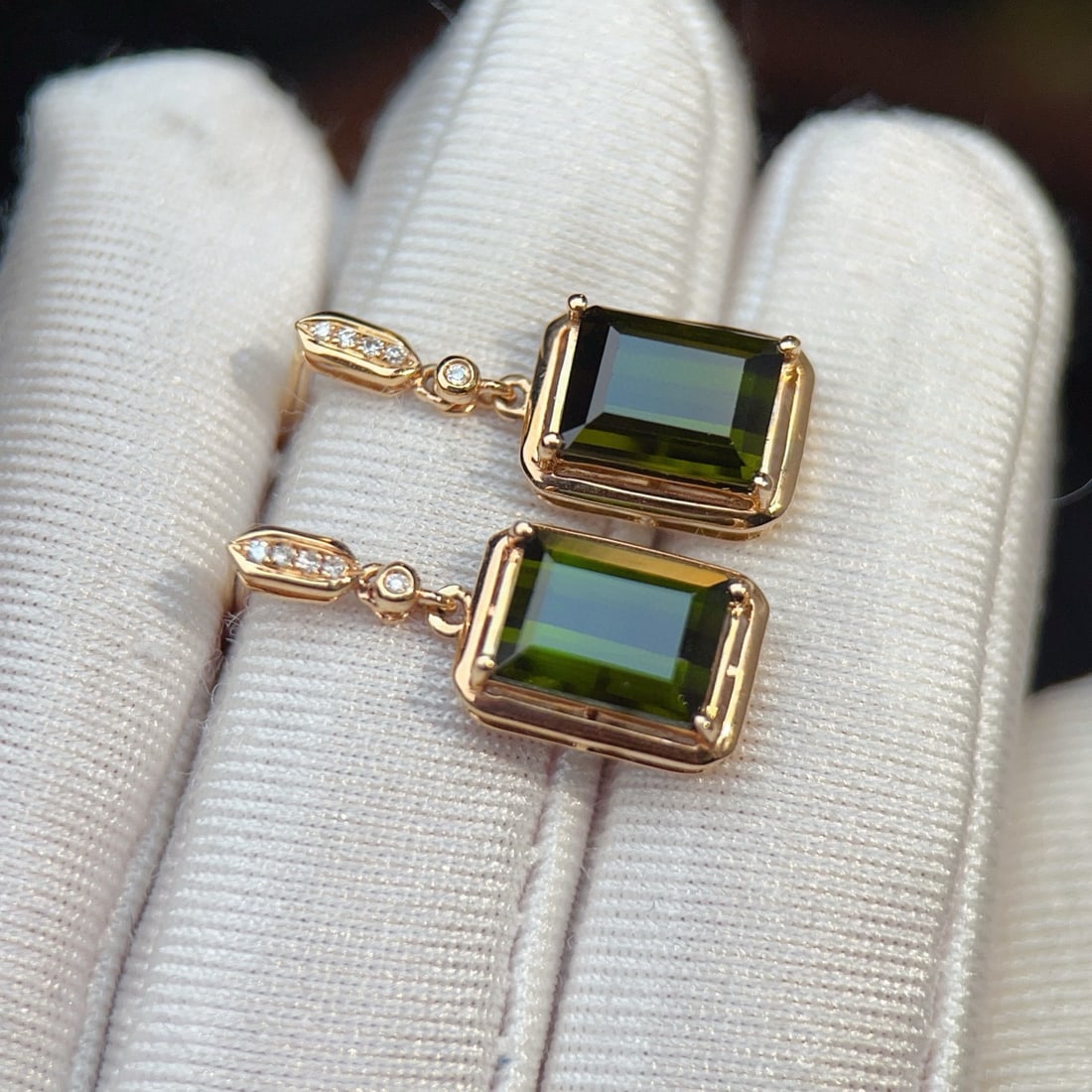 14k Gold 3.75 Ct Natural Tourmaline & Diamond Earrings - 3