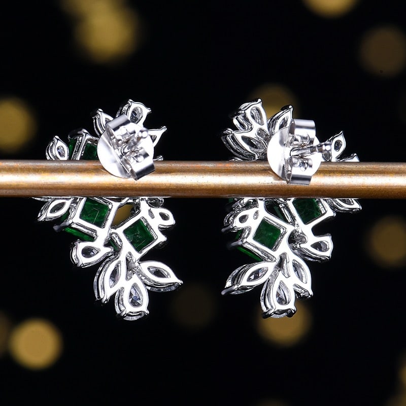 14k Gold 3.19 Ctw Vivid Green Natural Emerald & Sapphire Earrings - 4