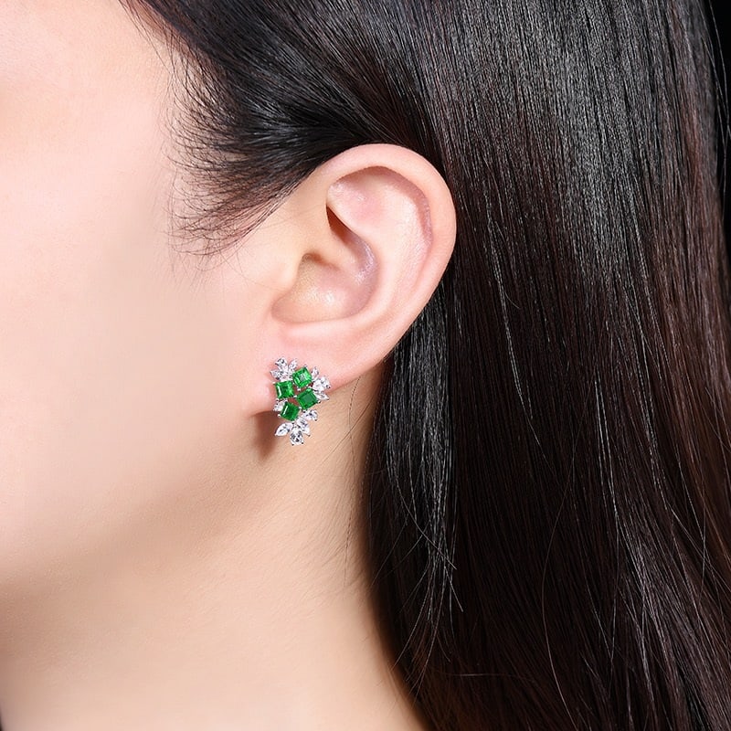 14k Gold 3.19 Ctw Vivid Green Natural Emerald & Sapphire Earrings - 5