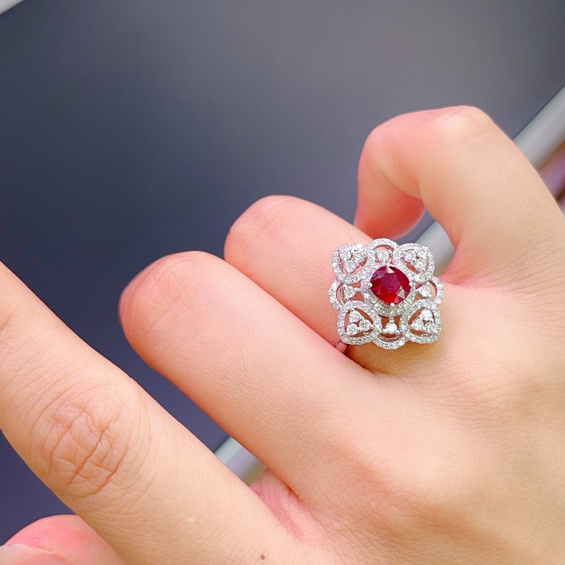 14k Gold 1.00 Ct Natural Ruby & Diamond Ring - 5
