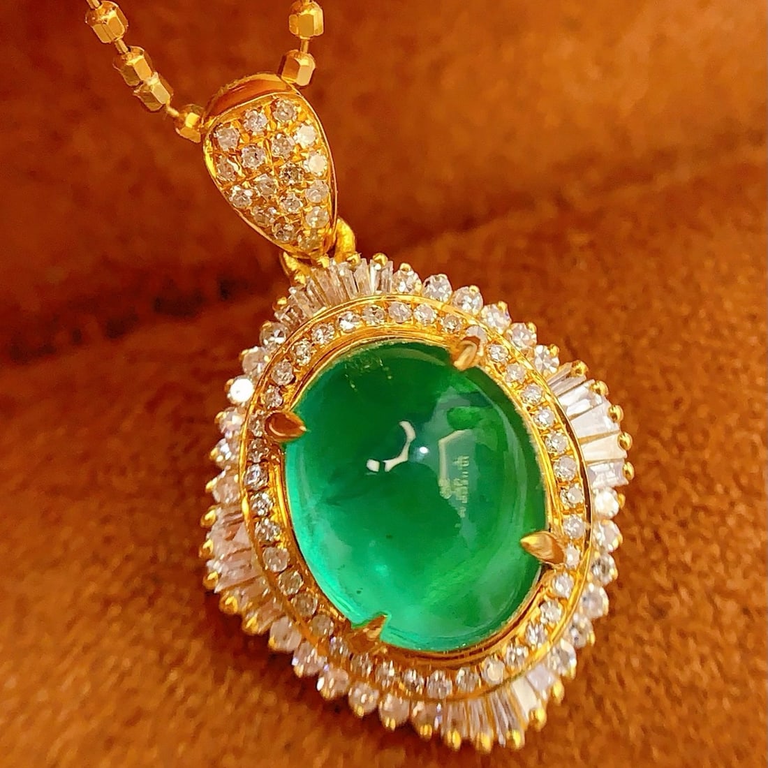 14k Gold 3.06 Ct Natural Emerald & Diamond Pendant( Without Chain ) - 4