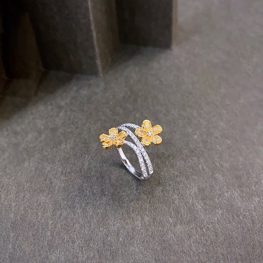 14k Gold 1.00 Ctw Natural Yellow Diamond & Diamond Ring - 4