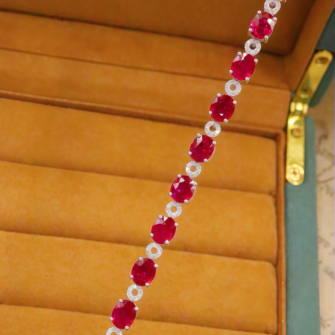 14k Gold 10.01 Ctw Natural Ruby & Diamond Bracelet - 3