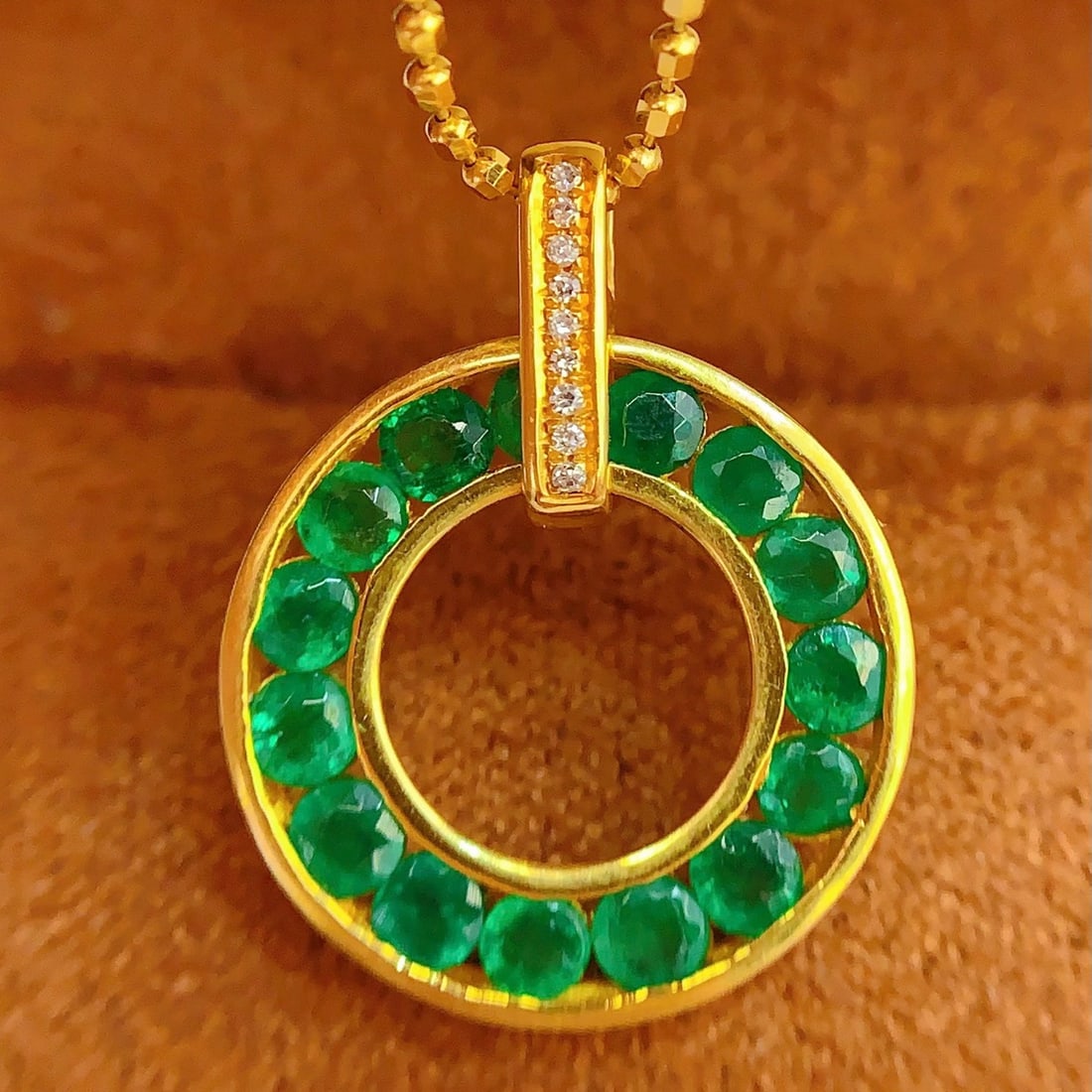 14k Gold 1.5 Ct Vivid Green Natural Emerald & Diamond Pendant( Without Chain ) - 3