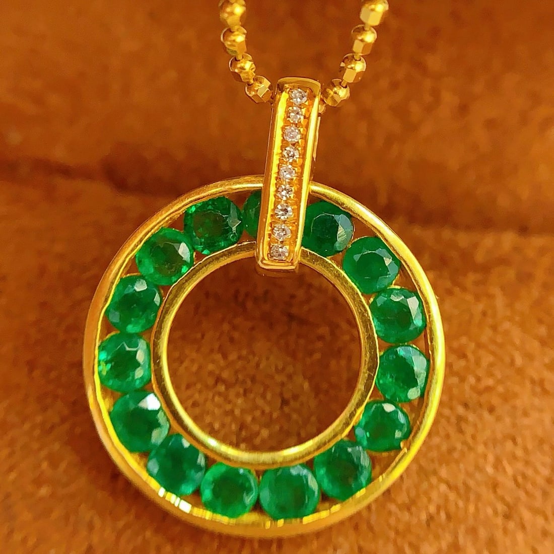14k Gold 1.5 Ct Vivid Green Natural Emerald & Diamond Pendant( Without Chain ) - 4