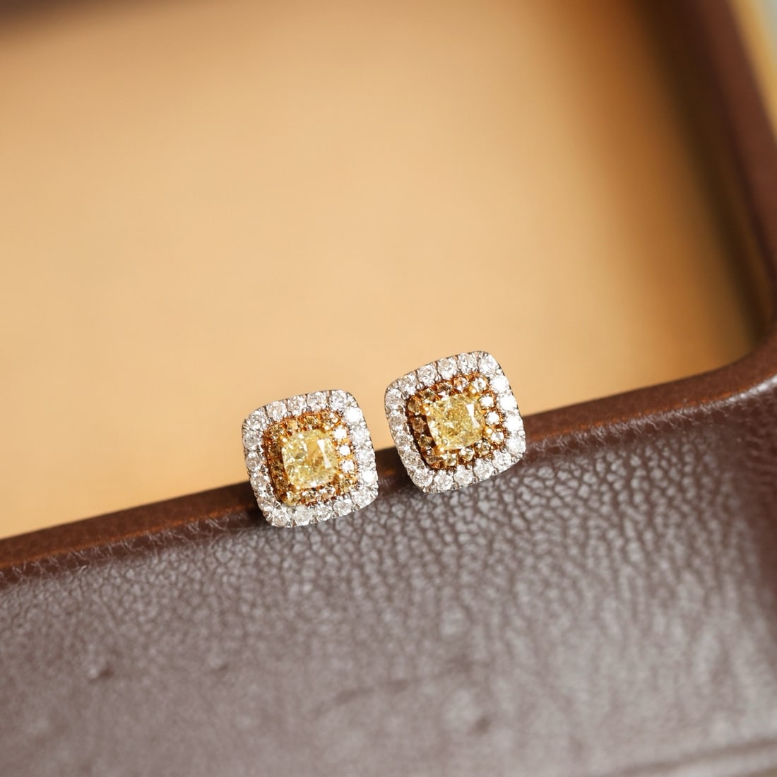 14k Gold 0.48 Ctw Natural Yellow Diamond & Diamond Earrings - 3