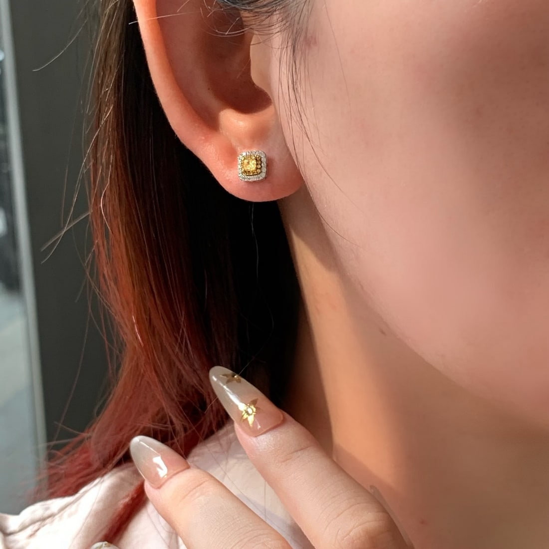 14k Gold 0.48 Ctw Natural Yellow Diamond & Diamond Earrings - 5