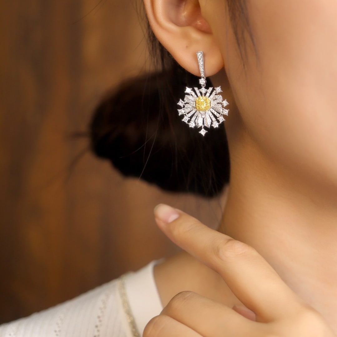 14k Gold 2.45 Ctw Natural Yellow Diamond & Diamond Earrings - 6