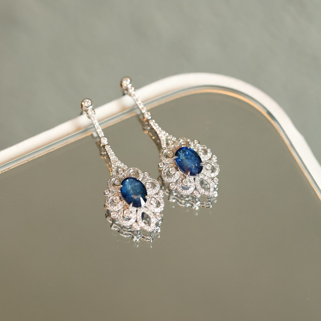 14k Gold 2.76 Ctw Natural Sapphire & Diamond Earrings - 5