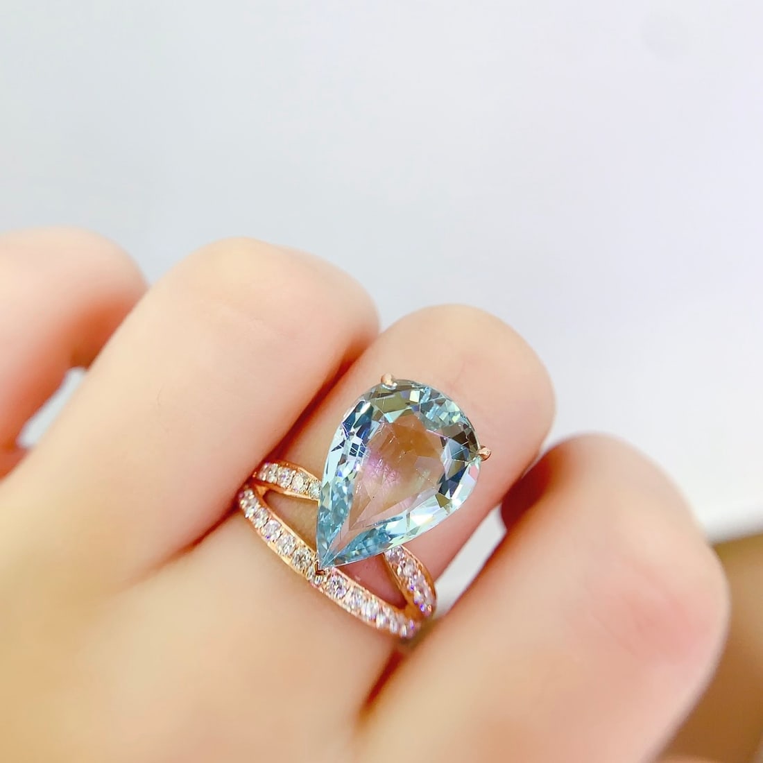 14k Gold 5.69 Ct Natural Aquamarine & Diamond Ring - 6