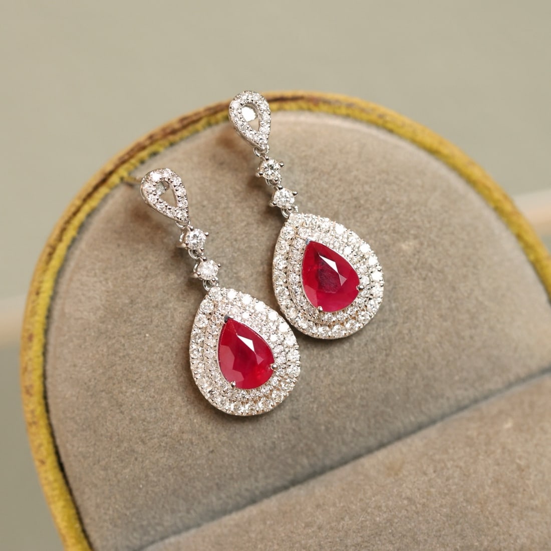 14k Gold 2.96 Ctw Natural Ruby & Diamond Earrings - 2