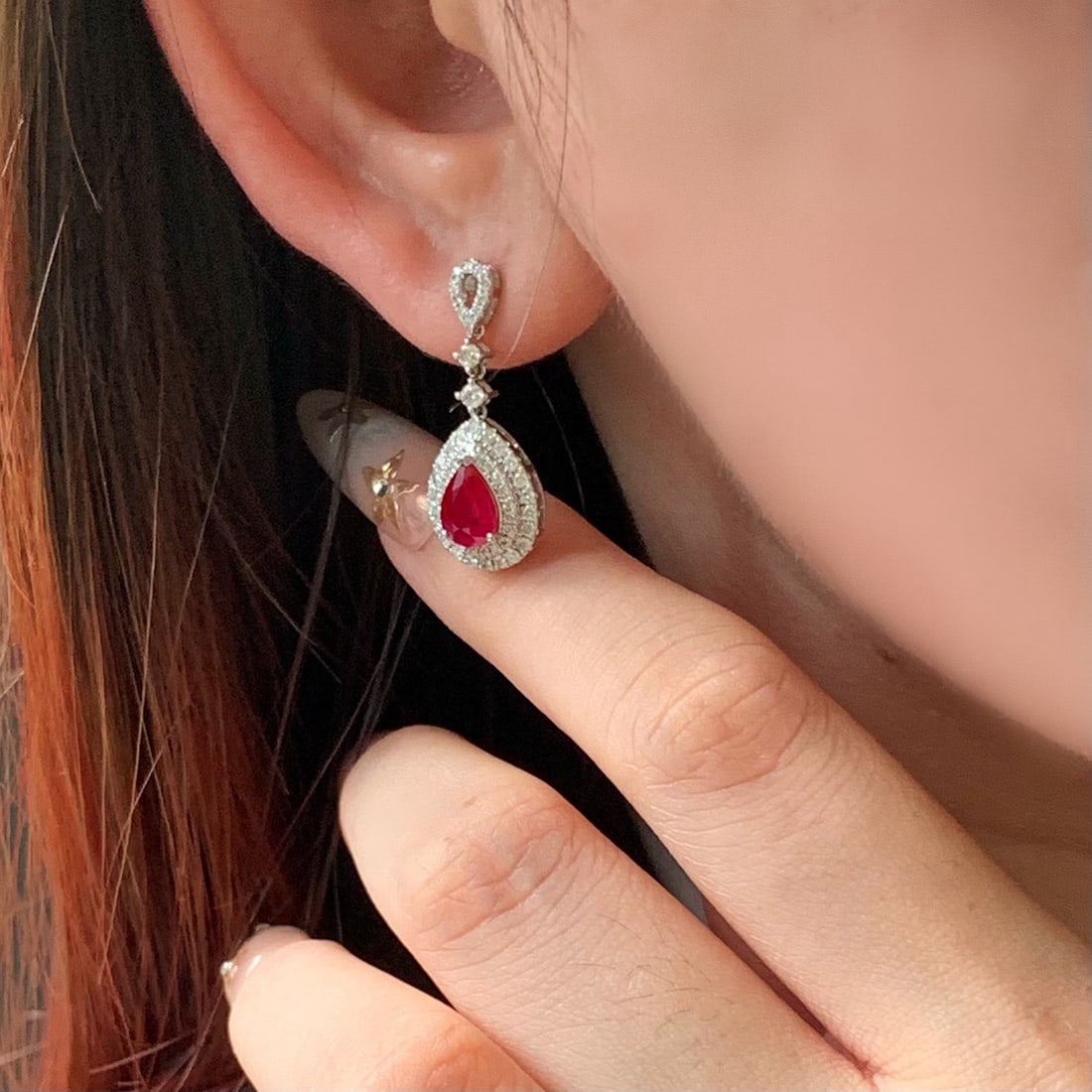 14k Gold 2.96 Ctw Natural Ruby & Diamond Earrings - 4