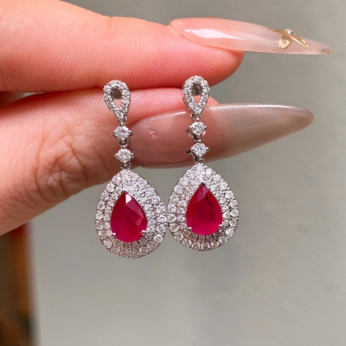 14k Gold 2.96 Ctw Natural Ruby & Diamond Earrings - 5