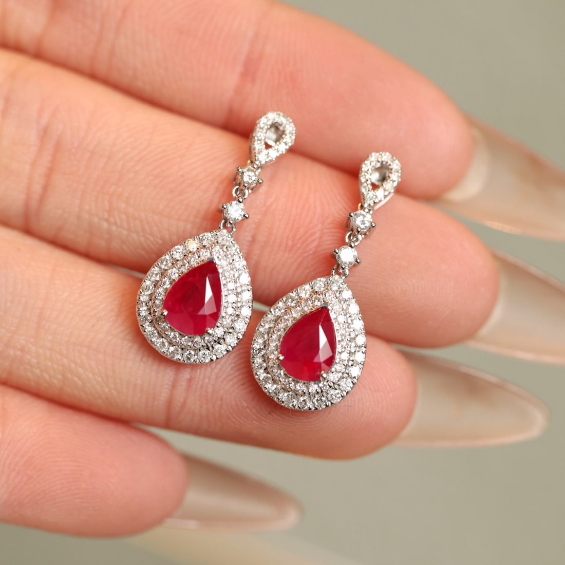 14k Gold 2.96 Ctw Natural Ruby & Diamond Earrings - 6