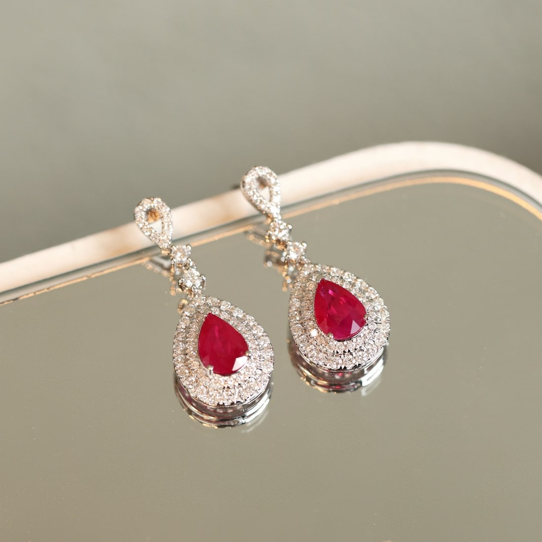 14k Gold 2.96 Ctw Natural Ruby & Diamond Earrings - 7