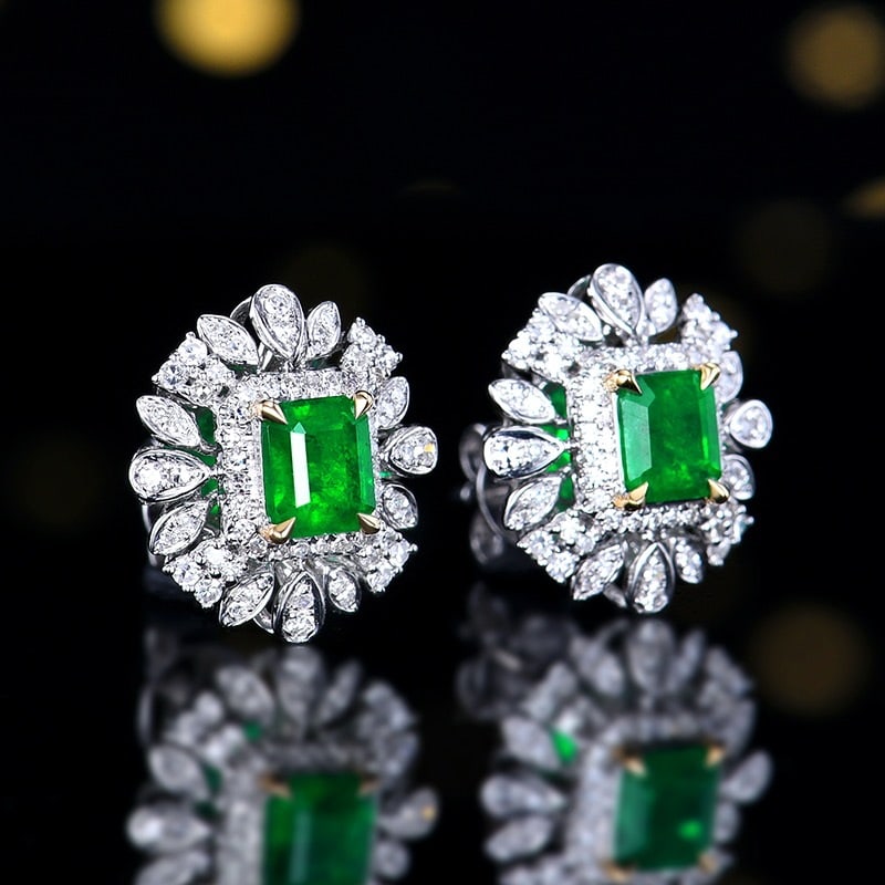 14k Gold 1.13 Ctw Vivid Green Natural Emerald & Diamond Earrings - 3