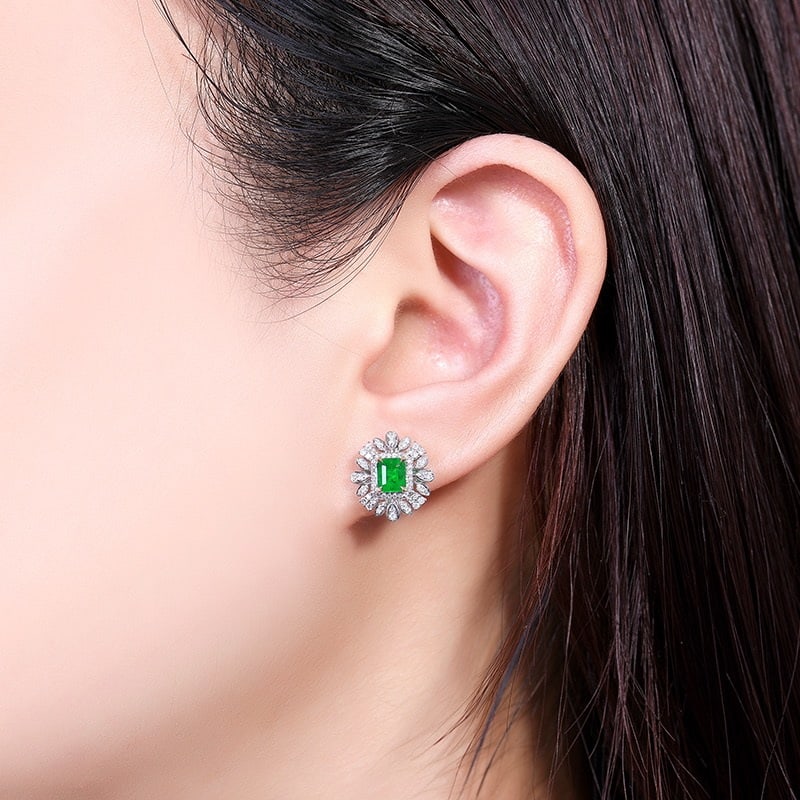14k Gold 1.13 Ctw Vivid Green Natural Emerald & Diamond Earrings - 4