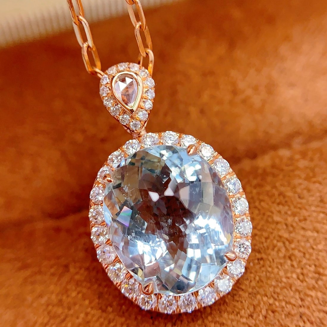 14k Gold 4.5 Ct Natural Aquamarine & Diamond Pendant( Without Chain ) - 2