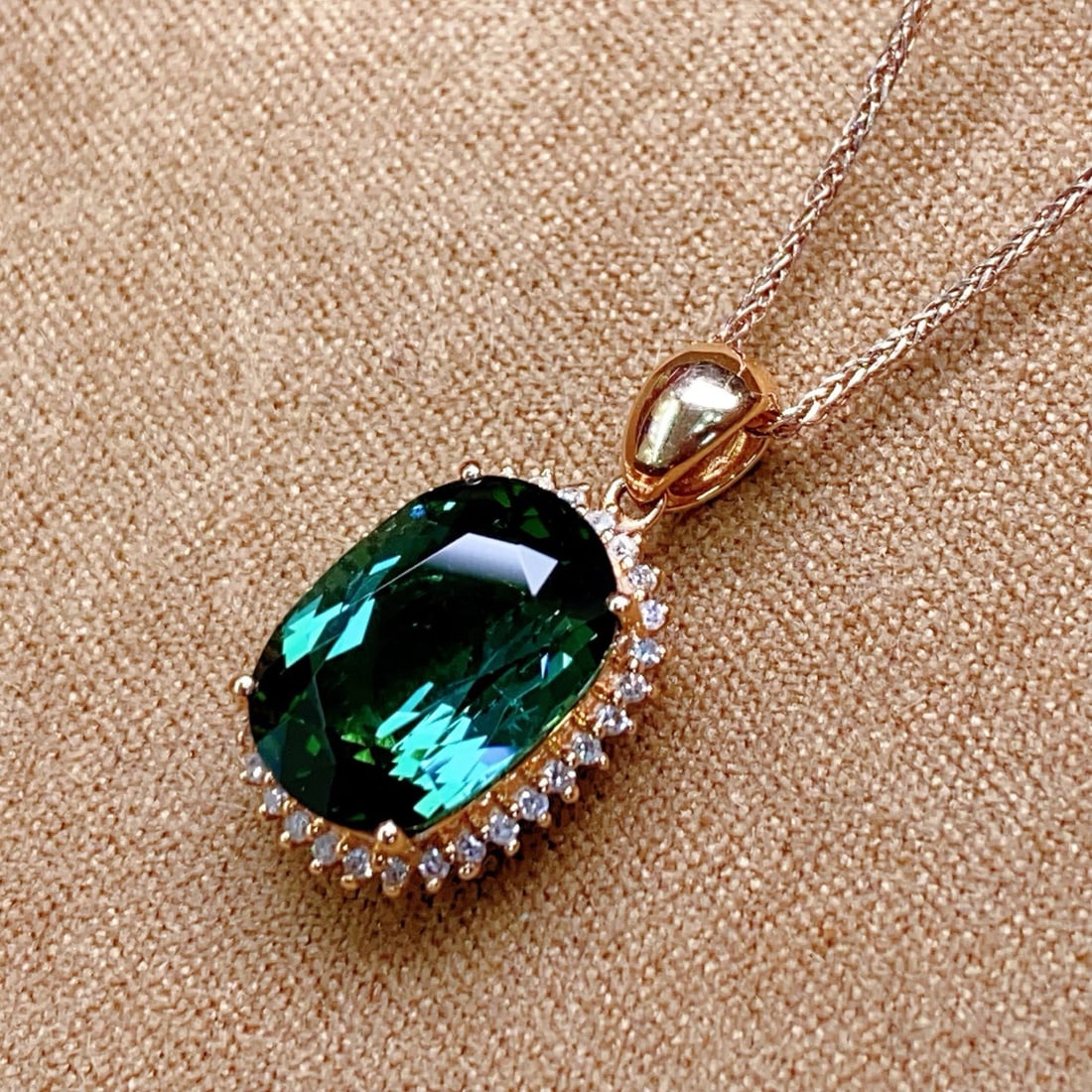 14k Gold 5.26 Ctw Natural Tourmaline & Diamond Pendant( Without Chain ) - 2