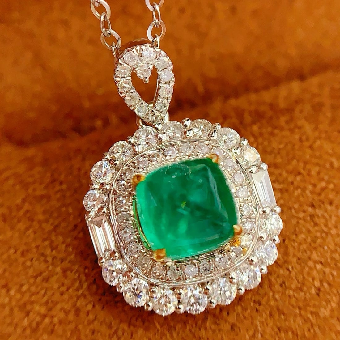 14k Gold 0.7 Ct Natural Emerald & Diamond & Sapphire Pendant( Without Chain ) - 3