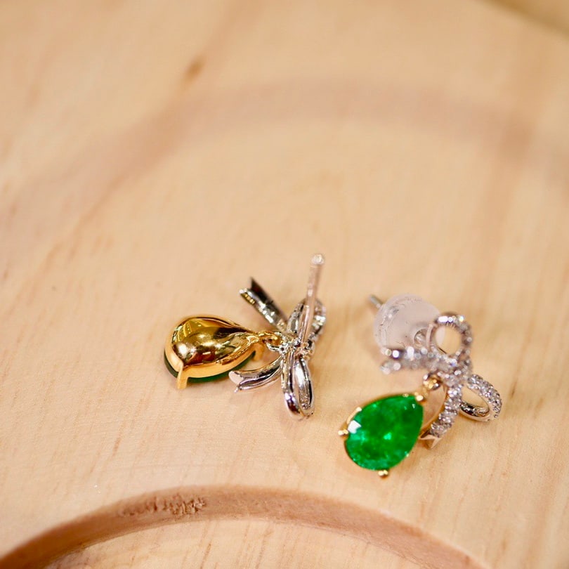 14k Gold 1.58 Ctw Vivid Green Natural Emerald & Diamond Earrings - 6