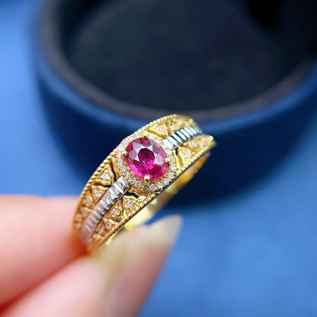 14k Gold 0.45 Ct Natural Ruby & Diamond Ring - 2