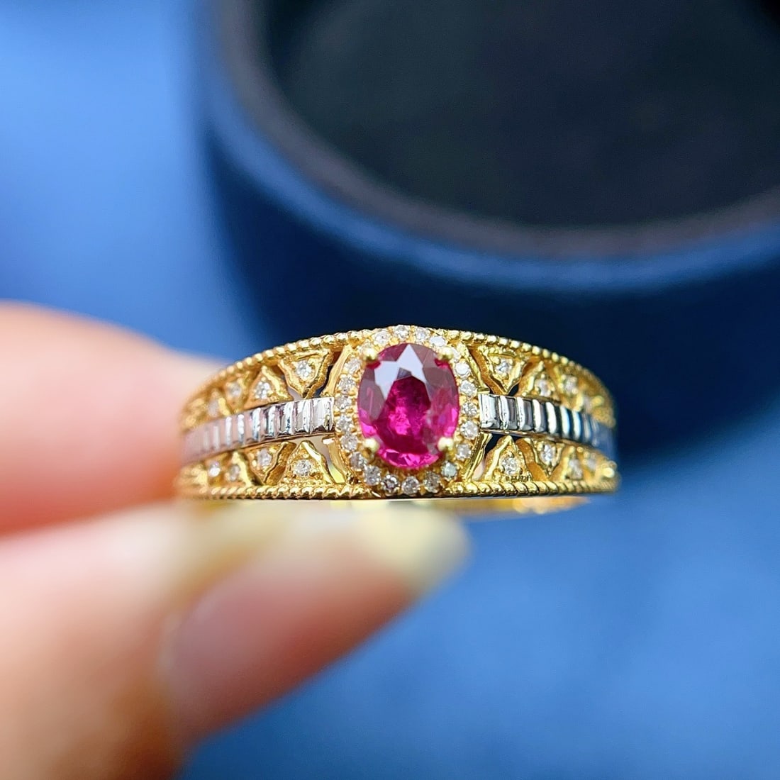 14k Gold 0.45 Ct Natural Ruby & Diamond Ring - 3