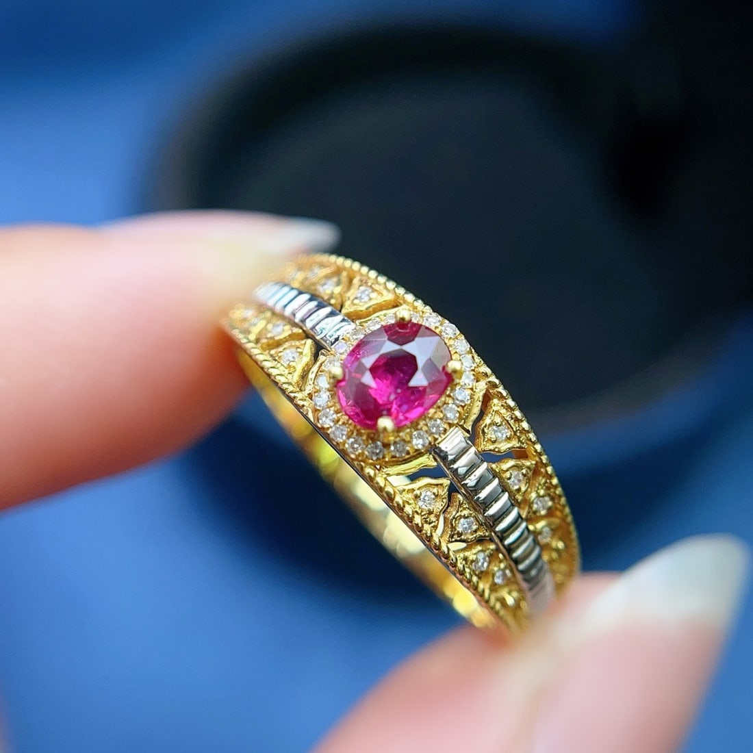 14k Gold 0.45 Ct Natural Ruby & Diamond Ring - 4