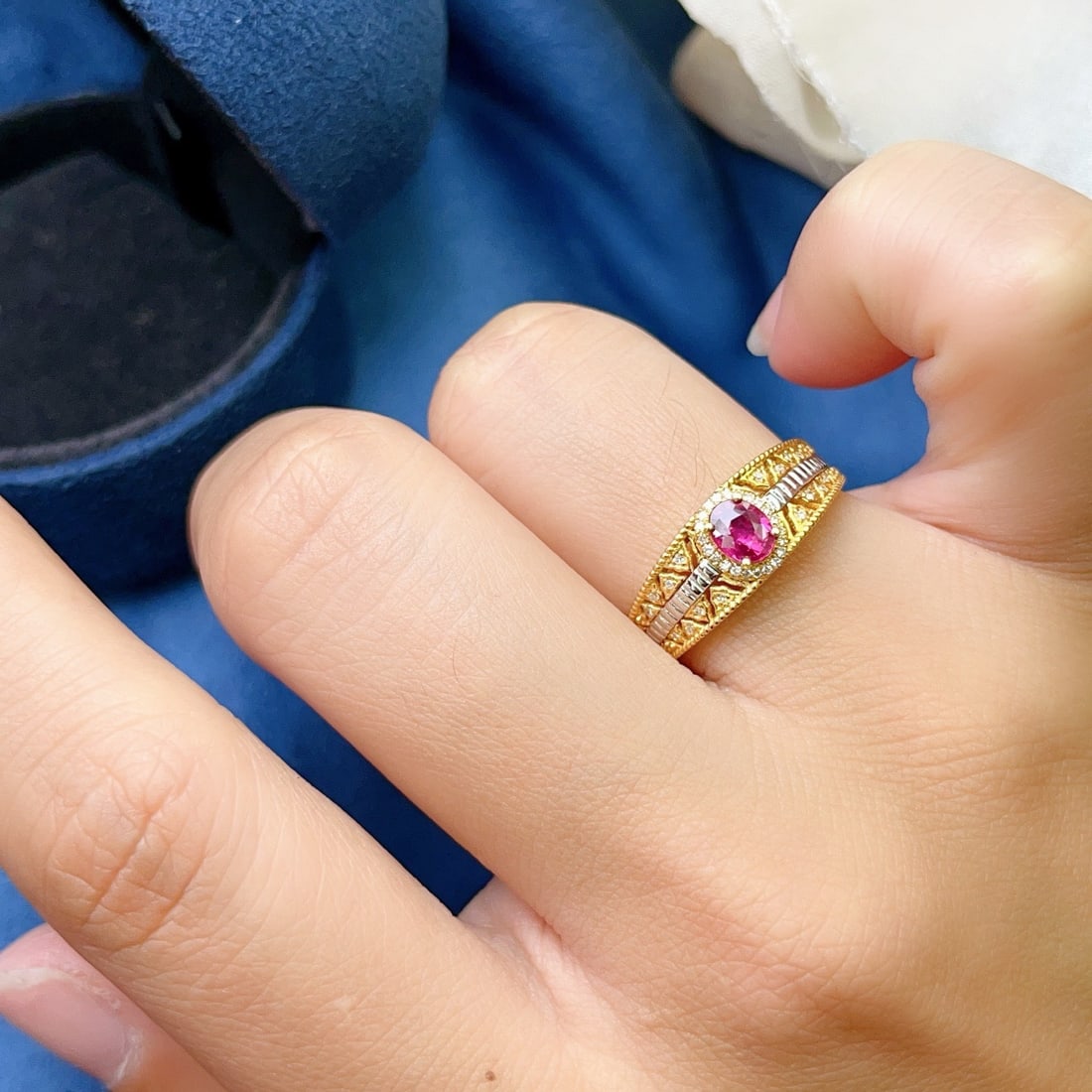 14k Gold 0.45 Ct Natural Ruby & Diamond Ring - 6