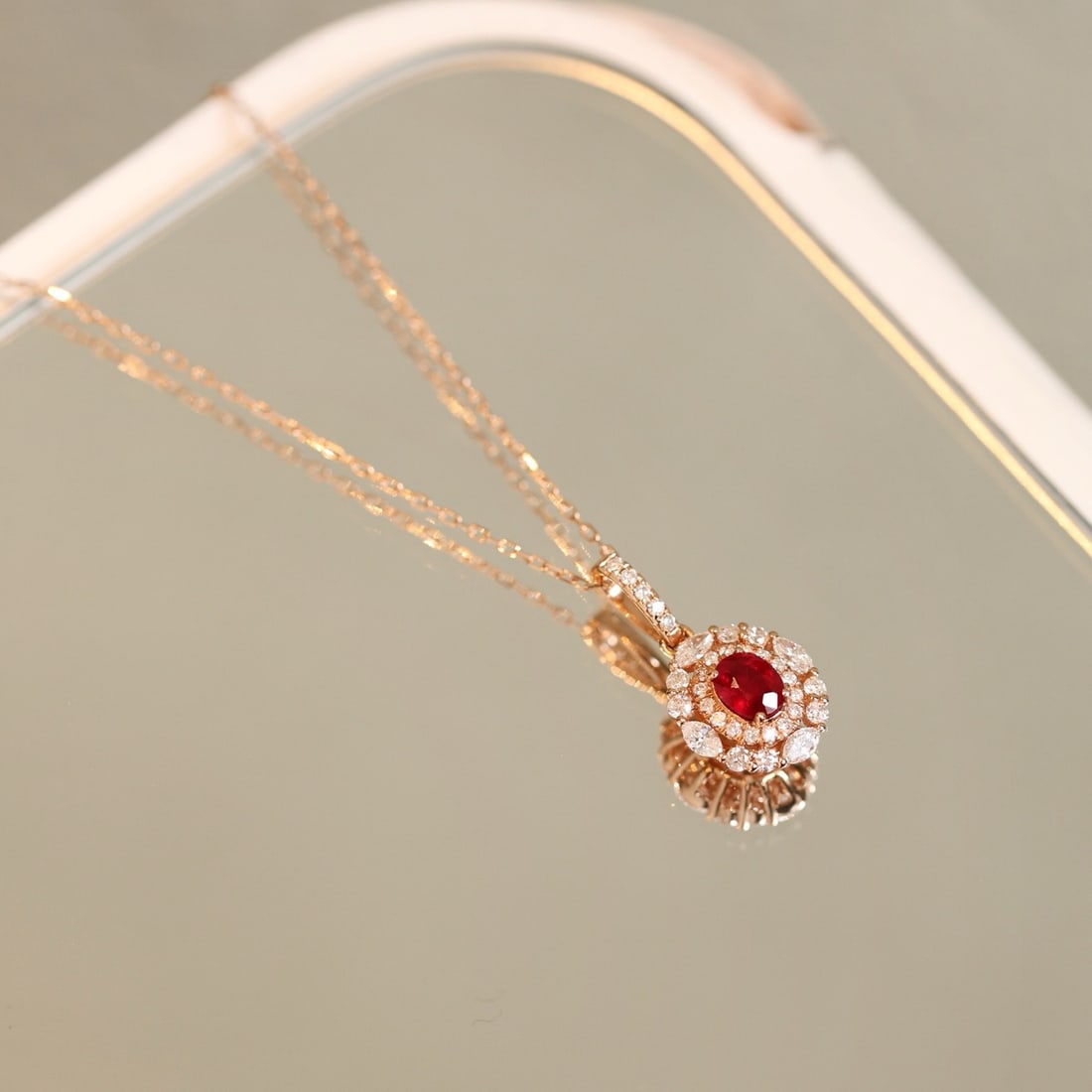 14k Gold 0.82 Ctw Natural Ruby & Diamond Pendant( Without Chain ) - 2