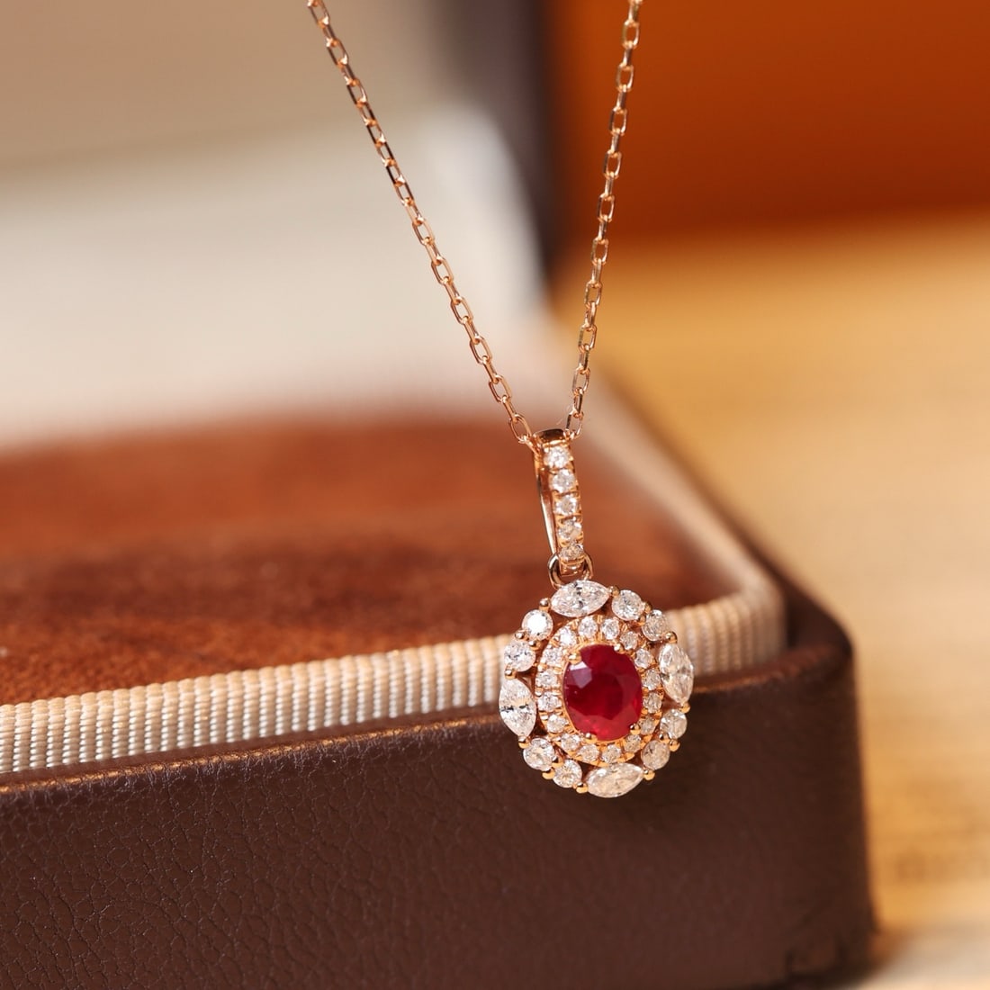 14k Gold 0.82 Ctw Natural Ruby & Diamond Pendant( Without Chain ) - 3