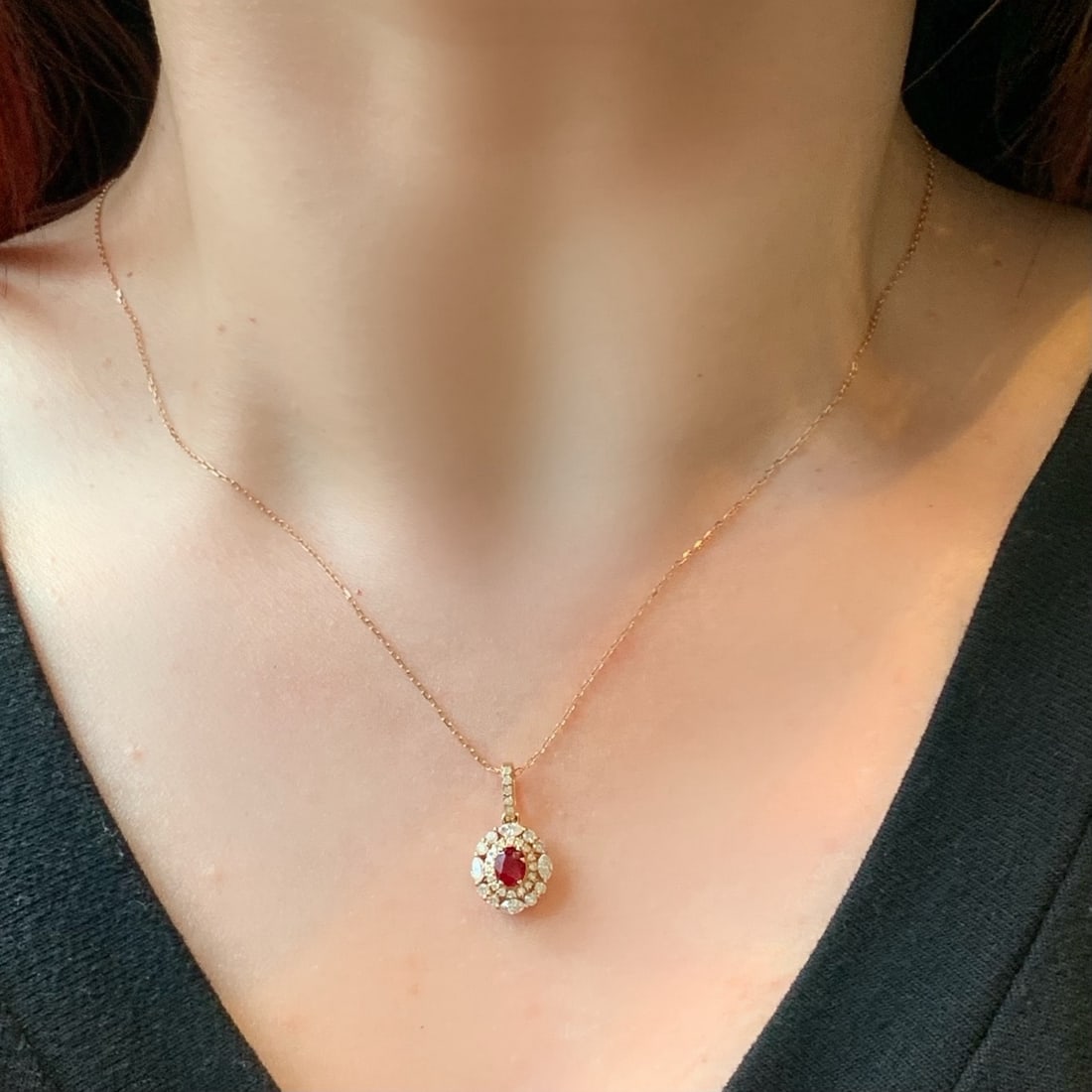 14k Gold 0.82 Ctw Natural Ruby & Diamond Pendant( Without Chain ) - 4