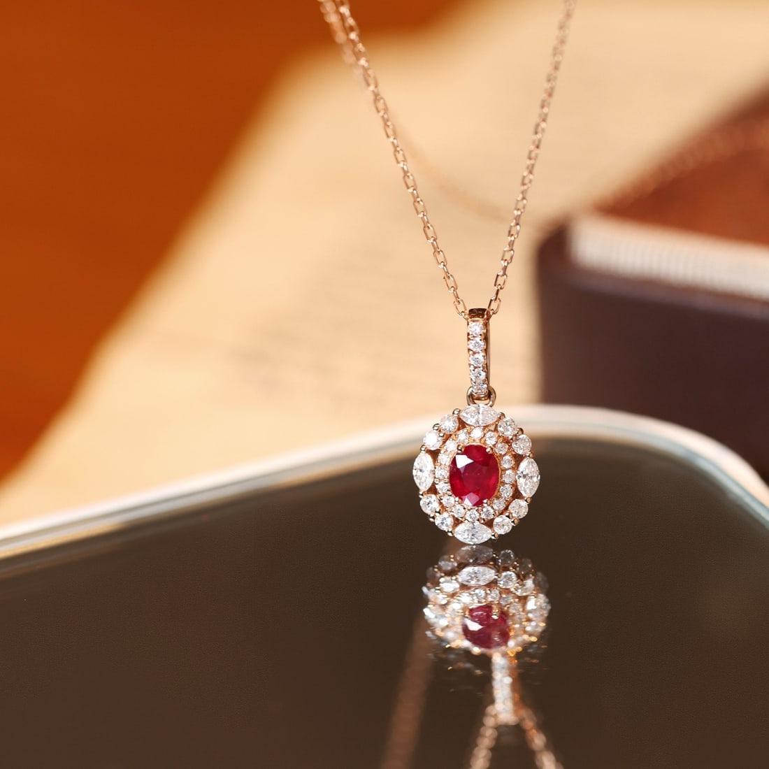 14k Gold 0.82 Ctw Natural Ruby & Diamond Pendant( Without Chain ) - 5