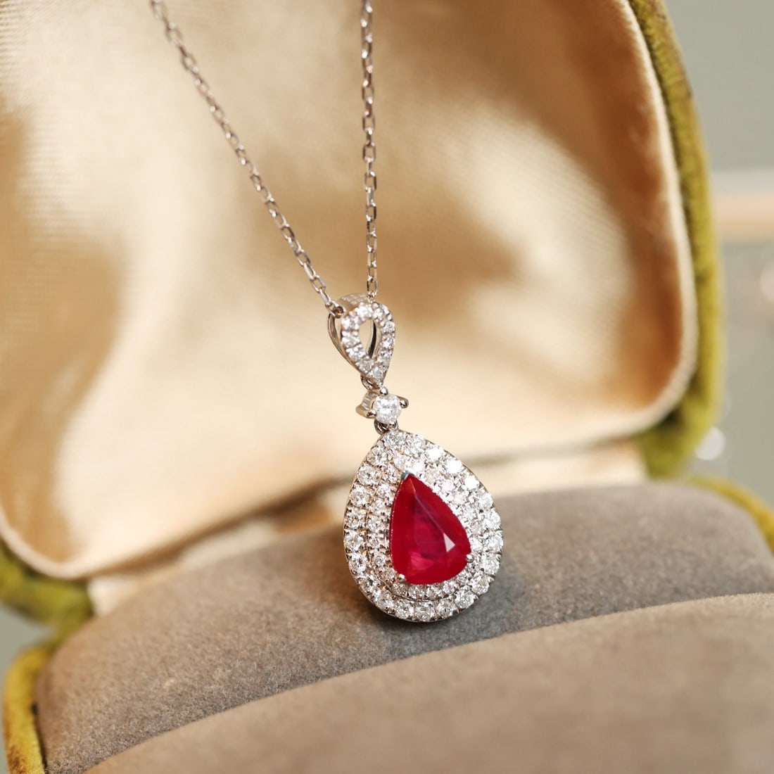 14k Gold 1.42 Ctw Natural Ruby & Diamond Pendant( Without Chain ) - 2
