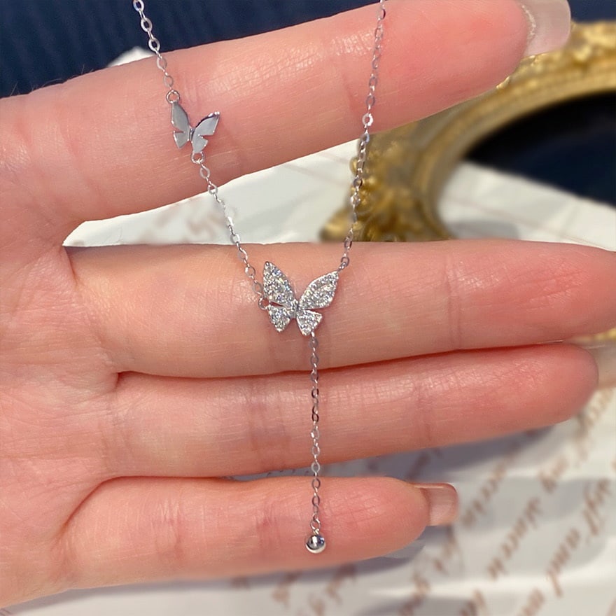 14k Gold 0.18 Ct Natural H Diamond & Butterfly Necklace - 2