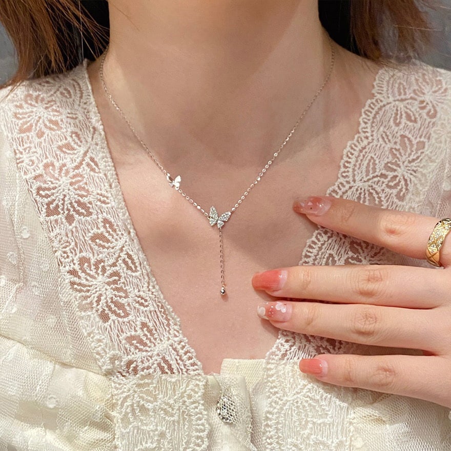 14k Gold 0.18 Ct Natural H Diamond & Butterfly Necklace - 3