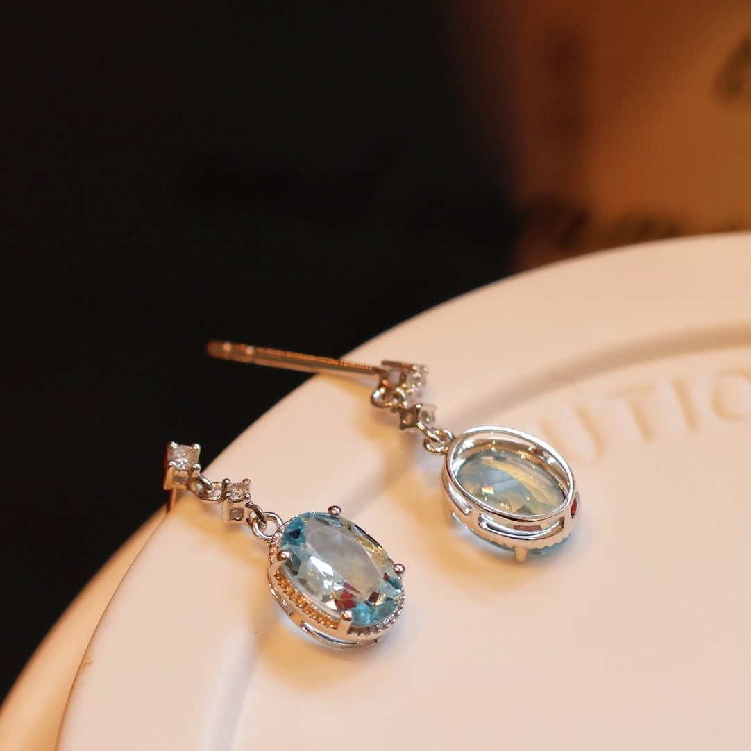 14k Gold 1.3 Ct Natural Aquamarine & Diamond Earrings - 2