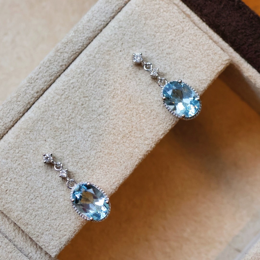 14k Gold 1.3 Ct Natural Aquamarine & Diamond Earrings - 3