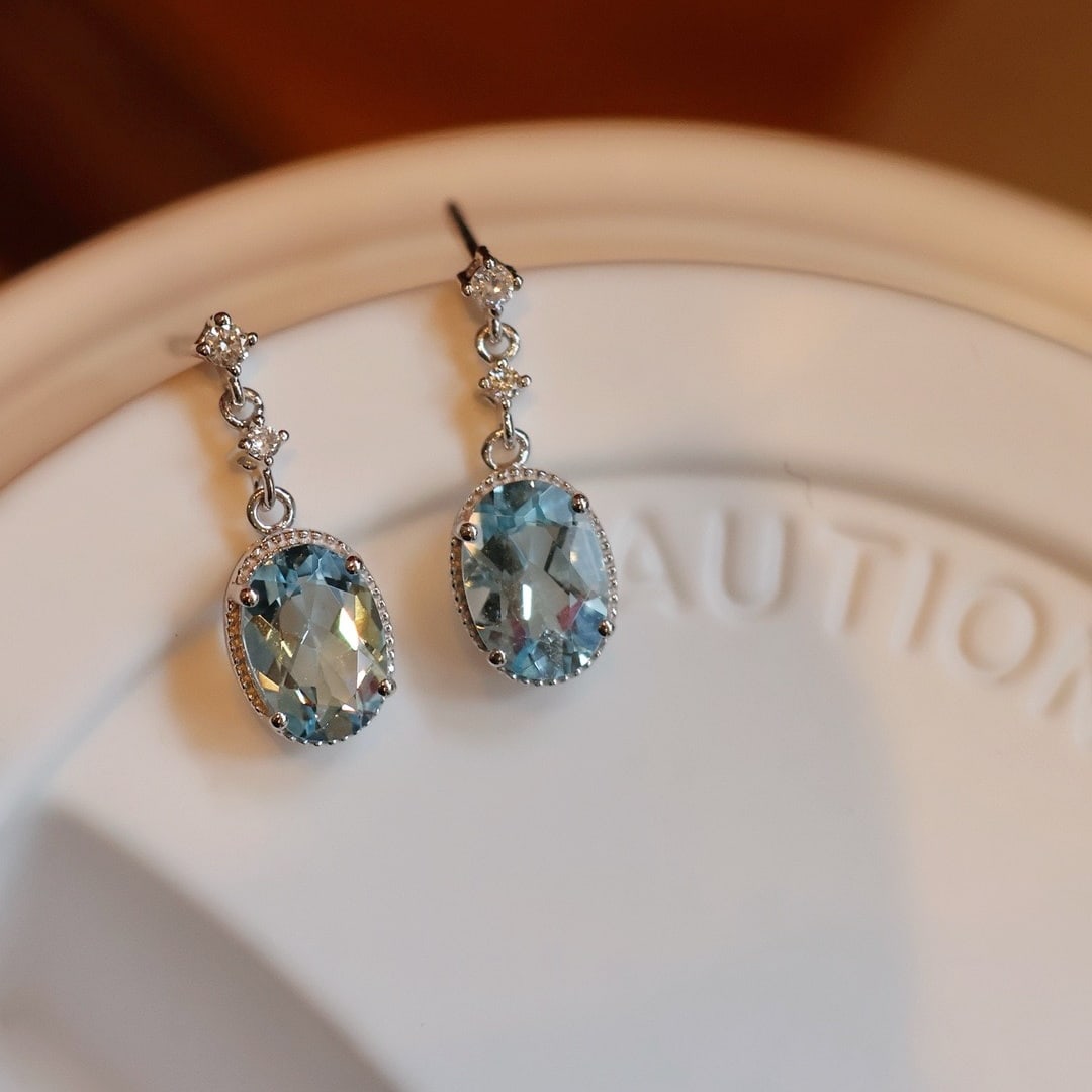 14k Gold 1.3 Ct Natural Aquamarine & Diamond Earrings - 6