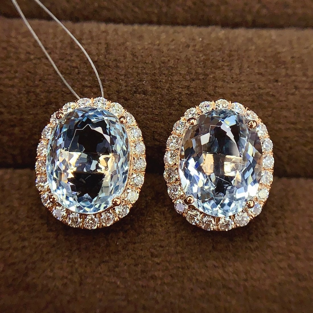 14k Gold 5.94 Ct Natural Aquamarine & Diamond Earrings - 5