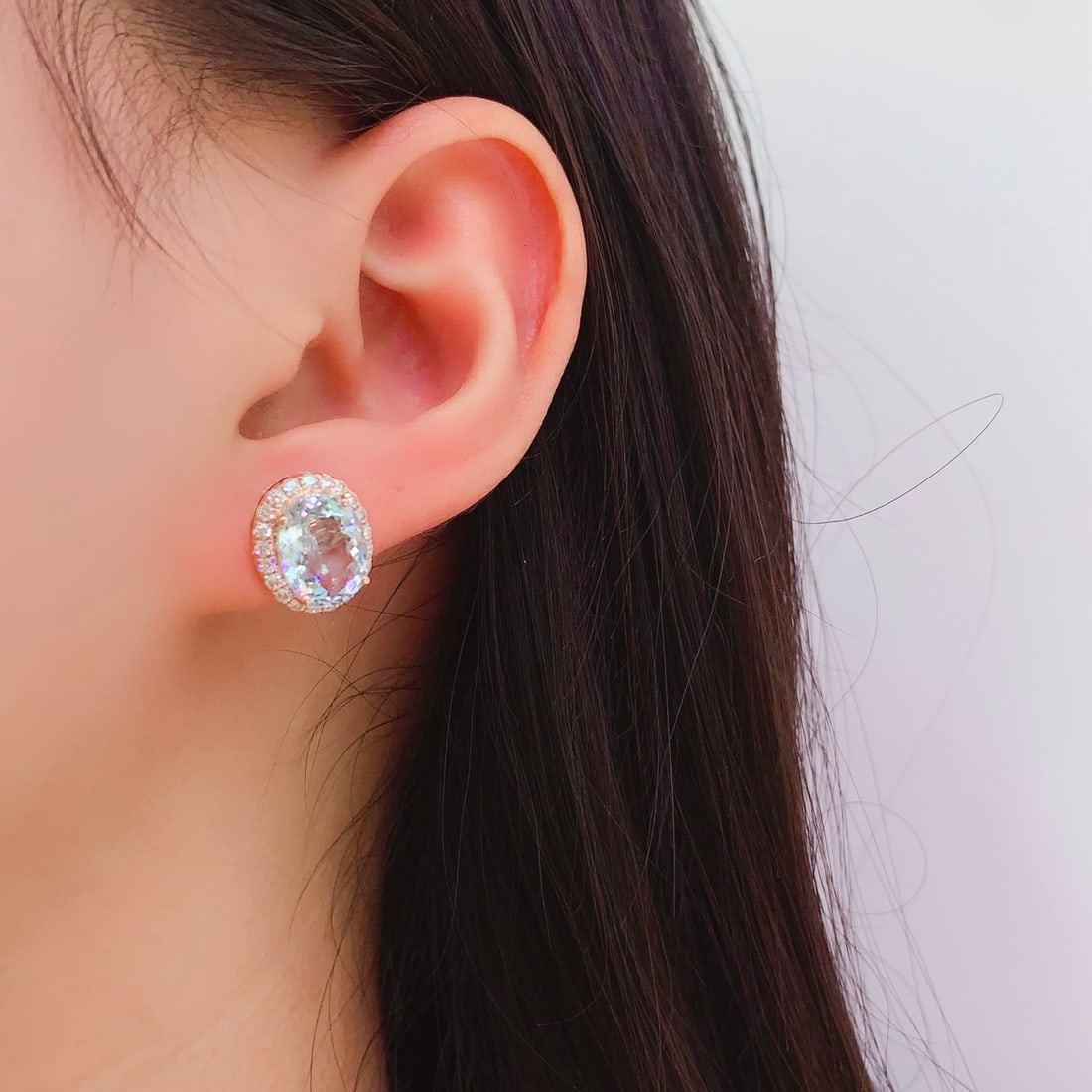 14k Gold 5.94 Ct Natural Aquamarine & Diamond Earrings - 6
