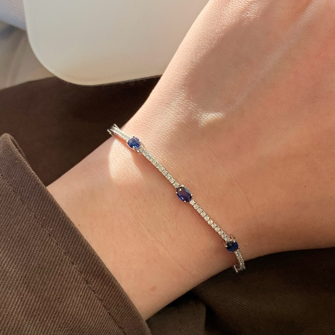 14k Gold 3.52 Ctw Natural Sapphire & Diamond Bracelet - 2