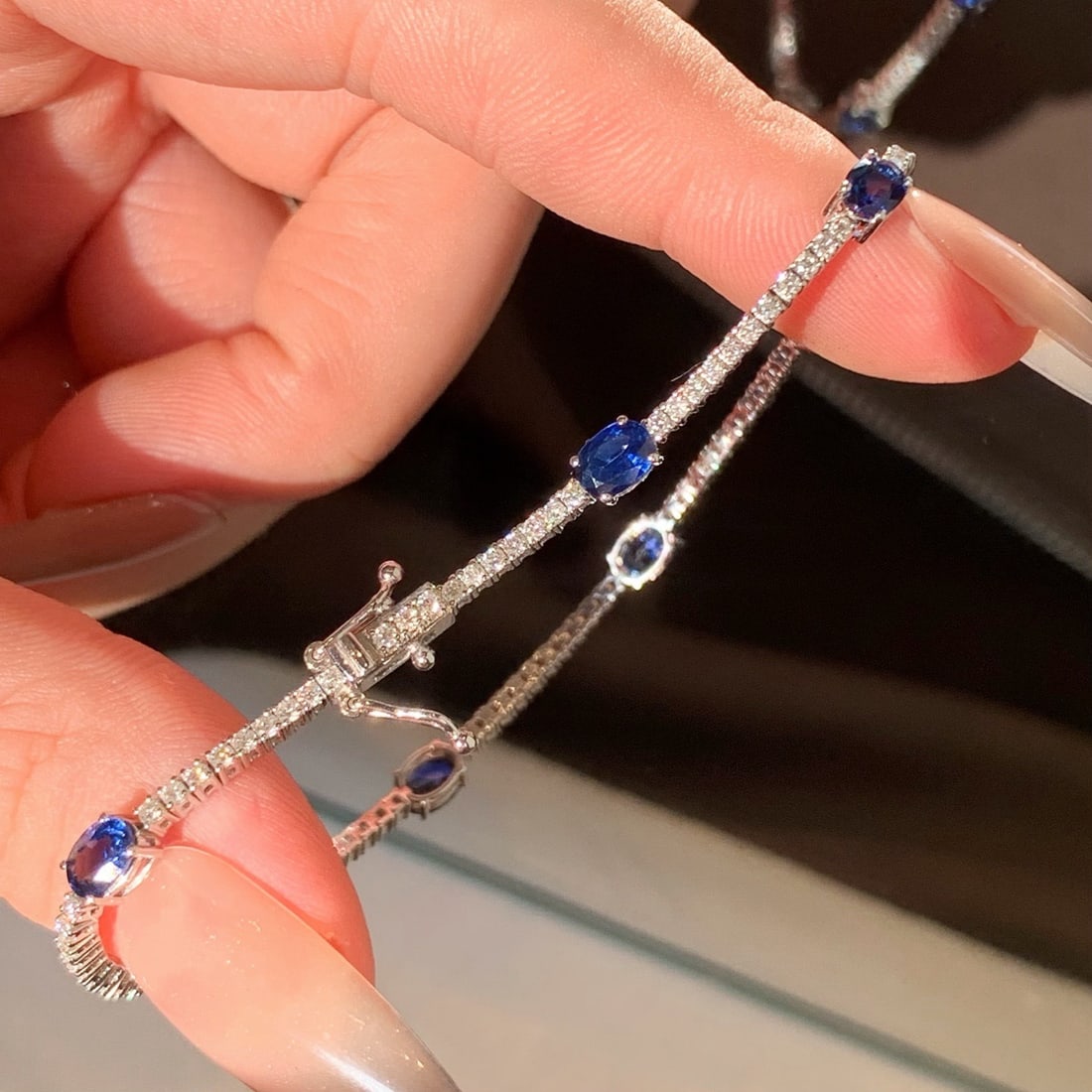 14k Gold 3.52 Ctw Natural Sapphire & Diamond Bracelet - 4