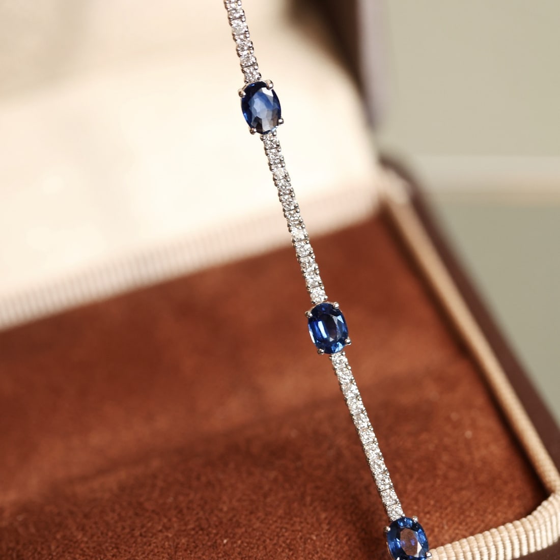 14k Gold 3.52 Ctw Natural Sapphire & Diamond Bracelet - 7