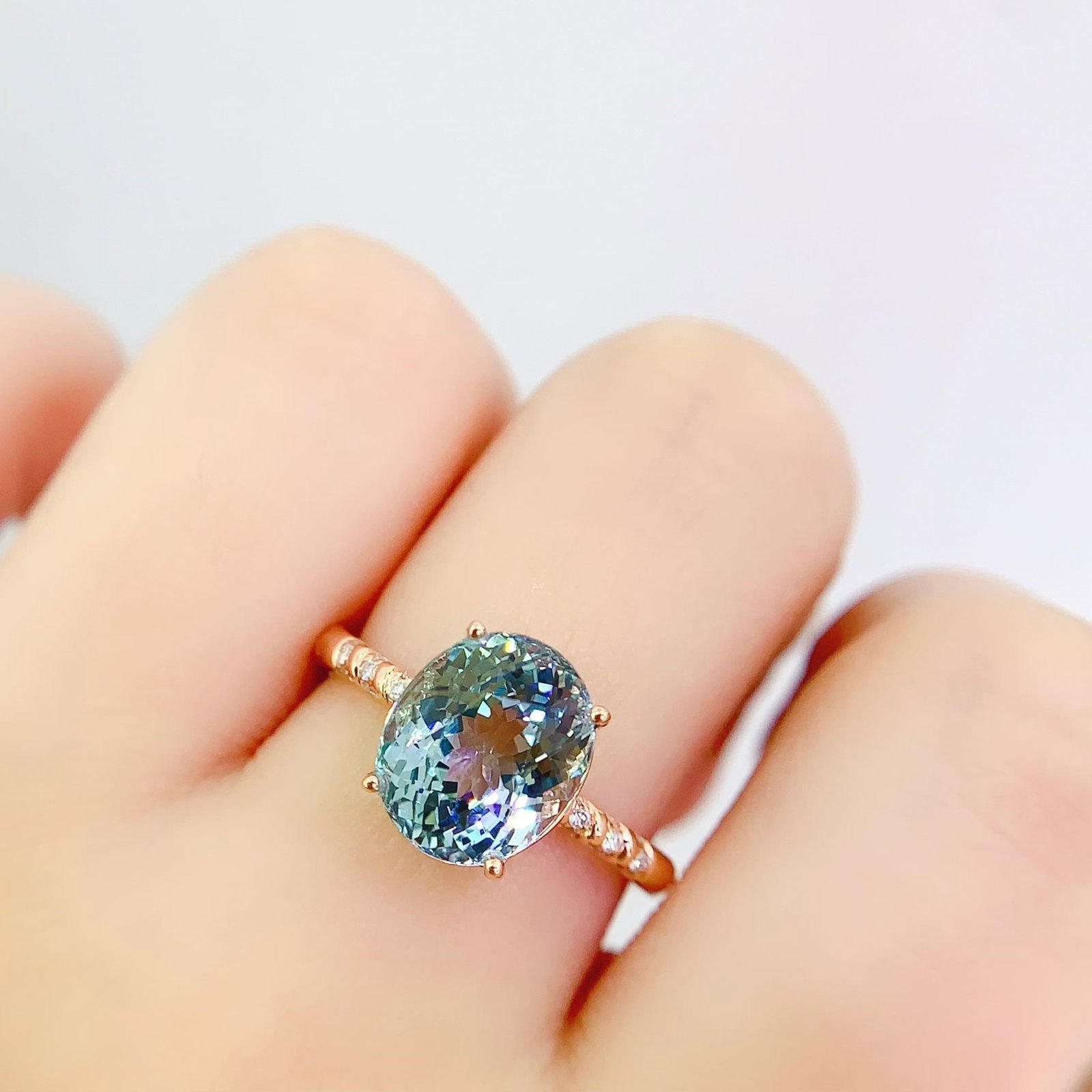14k Gold 3.73 Ct Natural Aquamarine & Diamond Ring - 6