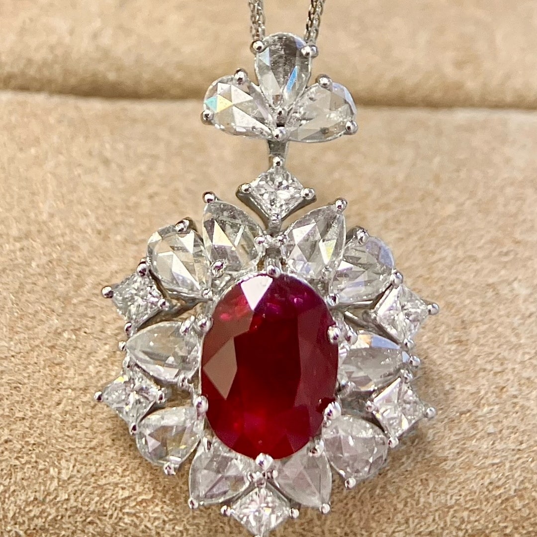14k Gold 2.49 Ctw Natural Ruby & Diamond Pendant( Without Chain ) - 2